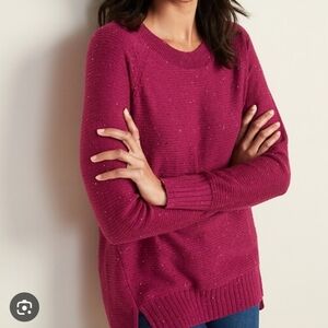 Old Navy Textured Stitched Boat Neck Sweater Fushia Petite Sz LP